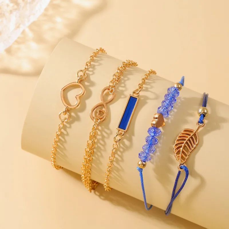 Leaf Stringing Heart Bracelet Set Alloy Women