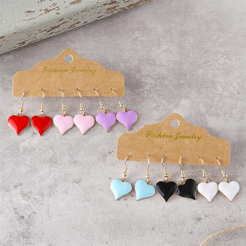 Fashionable Minimalist Multi-Color Heart Shaped Earrings Set Alloy Peach Heart Pendant Ear Jewelry Unisex Geometric Pattern
