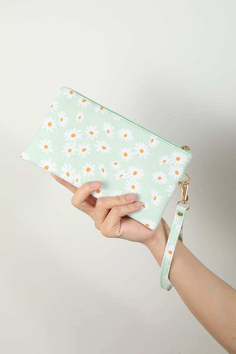 Daisy Printed Wristlet Wallet Bag