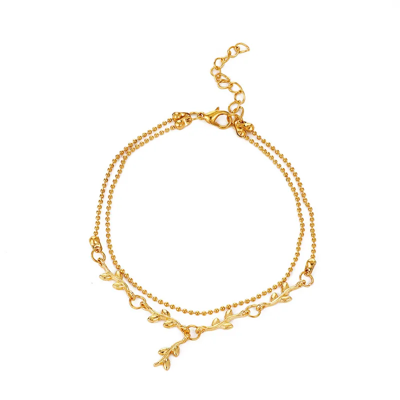 Foliage footwear simple double tassel women small leaf anklet