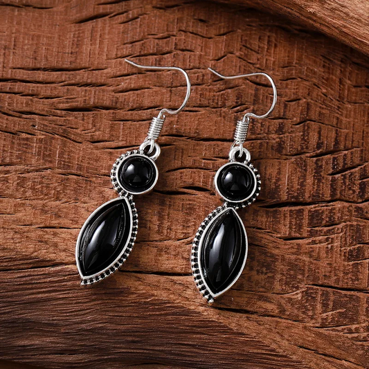 Retro Leaf Alloy Stone Drop Earrings