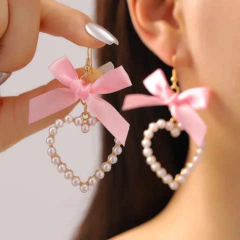 Elegant lady heart shape bow know drop earrings
