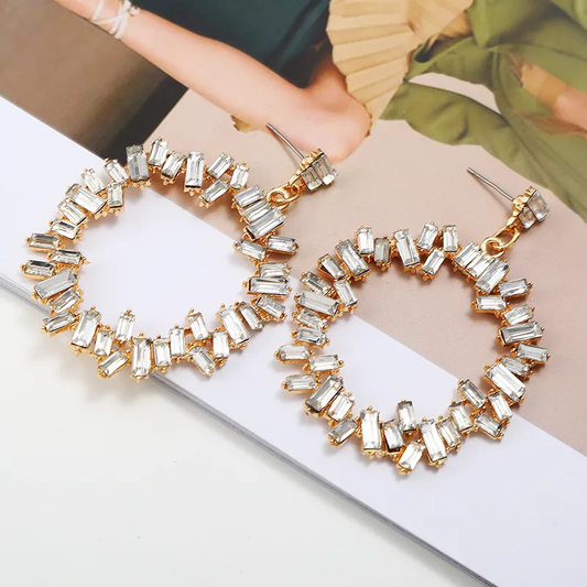 Elegant Round Inlay Zinc Alloy Rhinestones Dangling Earrings