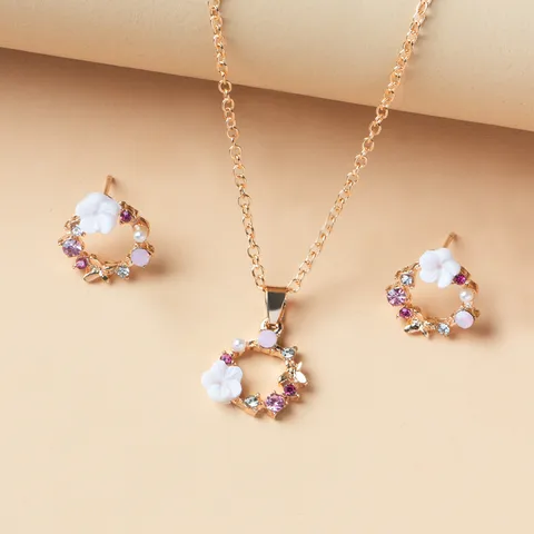 Simple Style Classic Style Shiny Flower Alloy Rhinestone Women's Earrings Necklace