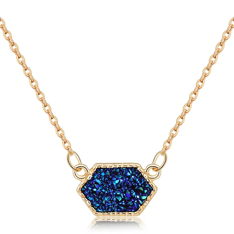 Crystal cluster turquoise diamond pendent necklace