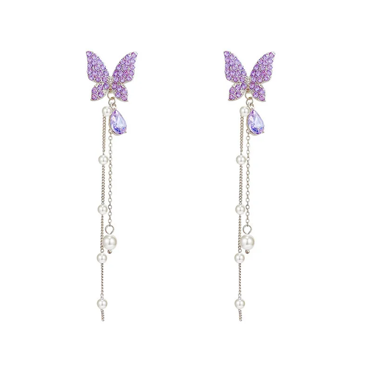 Style Butterfly Inlay Alloy Zircon Drop Earrings