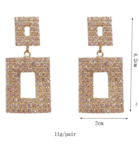Retro Rhombus Alloy Plating Rhinestones Women's Drop Earrings