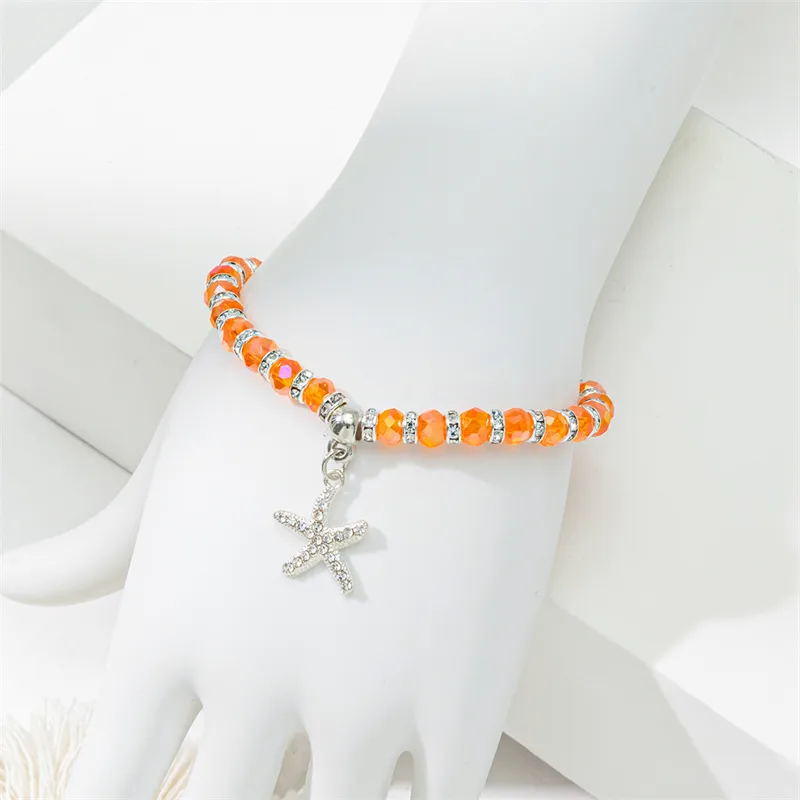 Cute lady sweet round starfish artificial crystal glass inlay rhinestones women bracelet