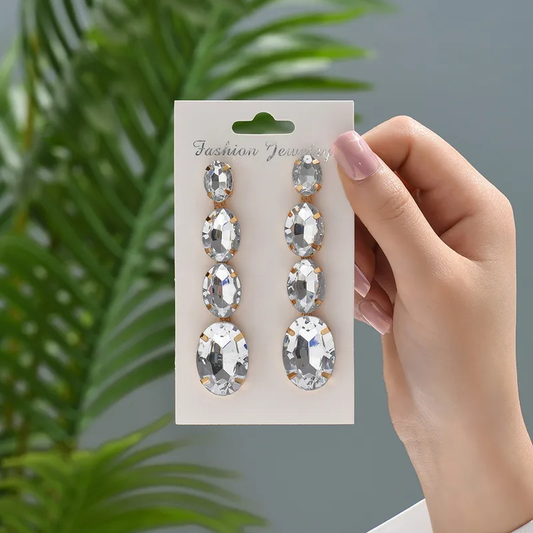 Lady Oval Rhinestone Tassel Women's Drop Earrings