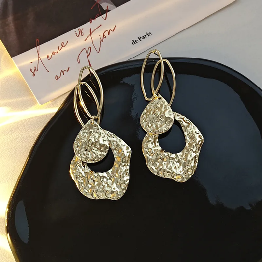 Exaggerated Punk Geometric Pleated Iron Drop Earrings