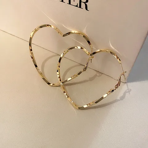 Exaggerated Heart Shape Plating Hollow Out Alloy Hoop Earrings