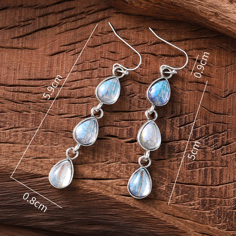 Retro Water Droplets Alloy Ornamental Stone Drop Earrings