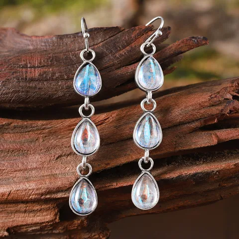 Retro Water Droplets Alloy Ornamental Stone Drop Earrings