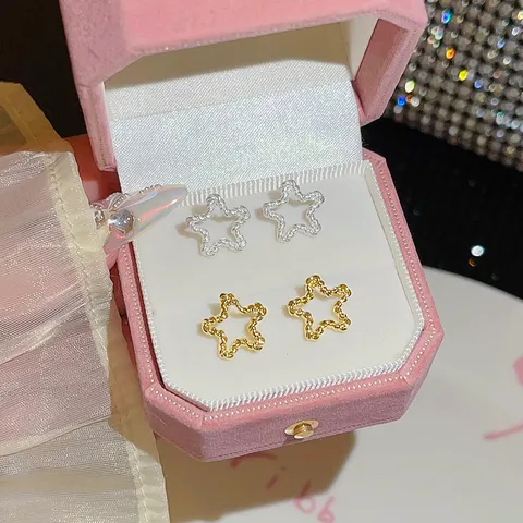 Casual Sweet Commute Pentagram Plating Hollow Out Alloy Ear Studs
