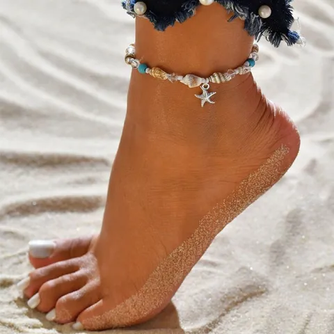 Casual starfish couch glass shell anklets