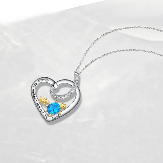 Heart shape mother and child  turtle necklace