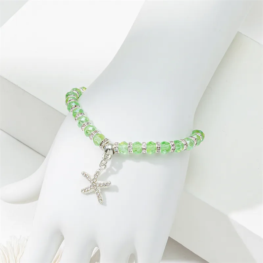 Cute lady sweet round starfish artificial crystal glass inlay rhinestones women bracelet