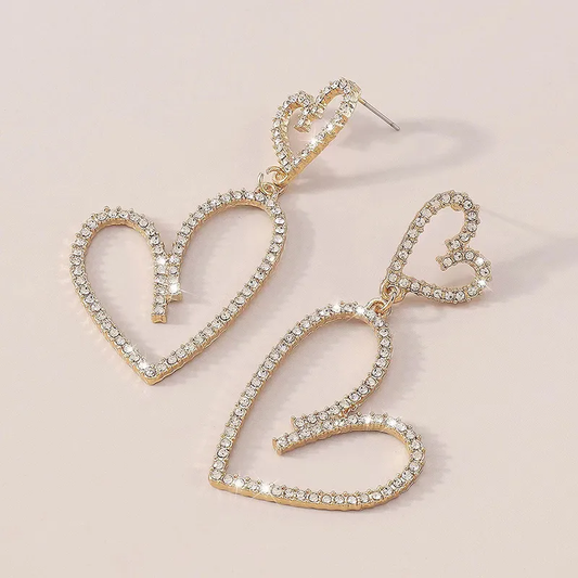 Heart Shape Alloy Rhinestones Drop Earring