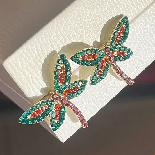 Dragonfly Inlay Alloy Rhinestones Ear Studs
