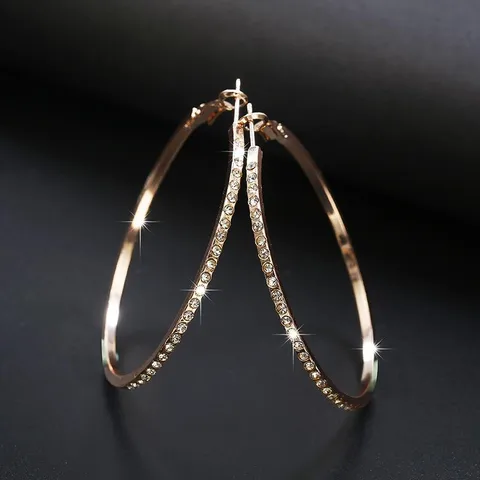 Simple Fashion Rhinestone-encrusted Alloy Big Hoop Earrings