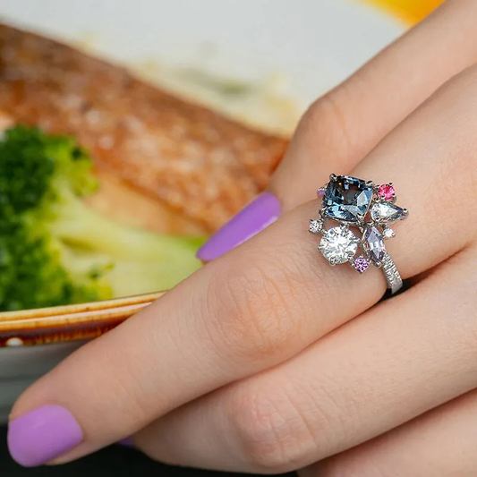 Water  droplets rhombus zircon ring