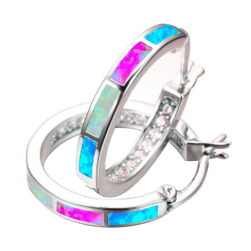 Commute Circle Enamel Inlay Alloy Rhinestones Earrings