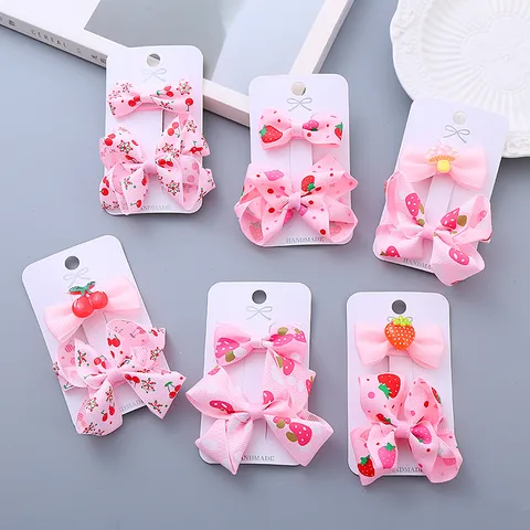 Girl's Sweet Cherry Strawberry Bow Knot Cloth Hair Clip