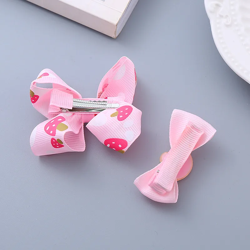 Girl's Sweet Cherry Strawberry Bow Knot Cloth Hair Clip