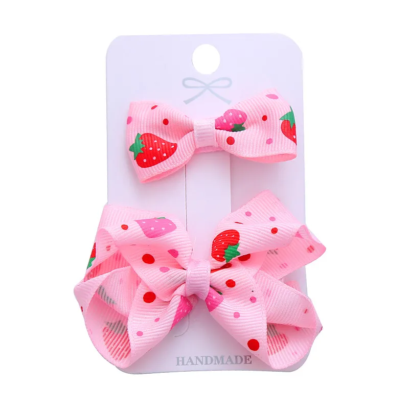 Girl's Sweet Cherry Strawberry Bow Knot Cloth Hair Clip