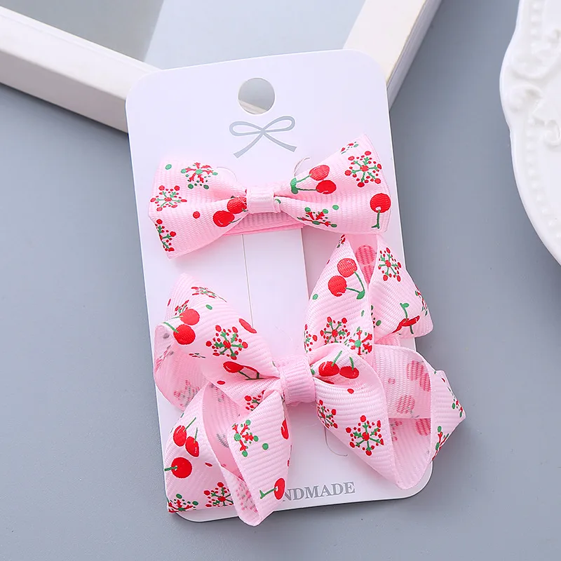 Girl's Sweet Cherry Strawberry Bow Knot Cloth Hair Clip