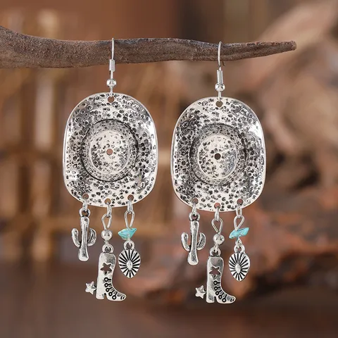 Retro Cactus Boots Alloy Drop Earrings