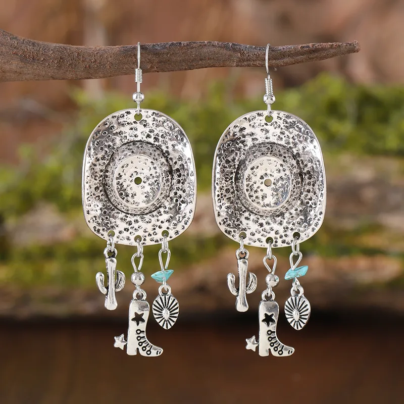 Retro Cactus Boots Alloy Drop Earrings
