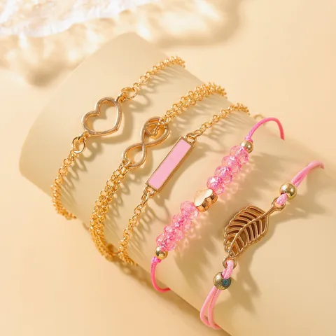 Leaf Stringing Heart Bracelet Set Alloy Women