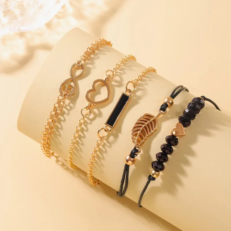 Leaf Stringing Heart Bracelet Set Alloy Women