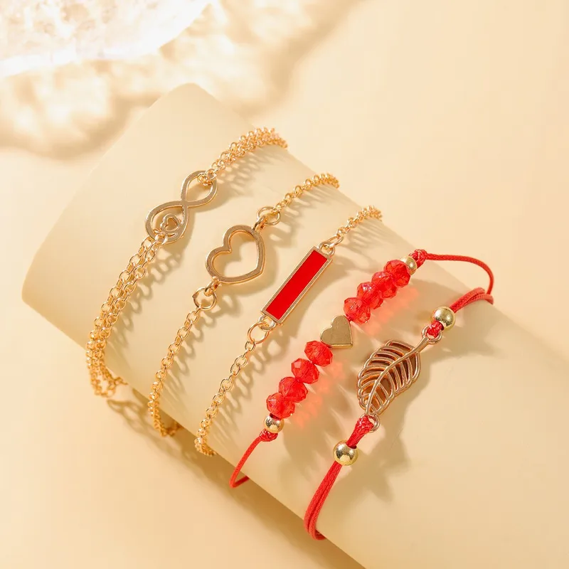 Leaf Stringing Heart Bracelet Set Alloy Women