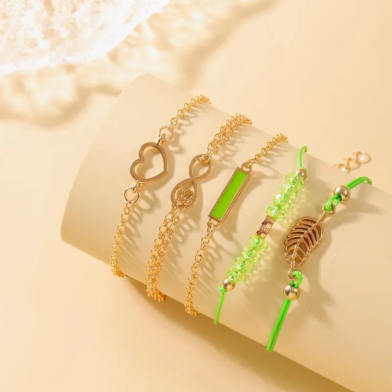 Leaf Stringing Heart Bracelet Set Alloy Women