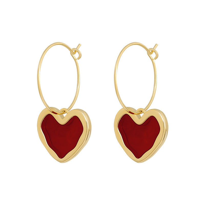 Korea New Fashion Wine Red Love Ear Ring Simple Elegant Internet Celebrity Distinctive Earrings Ear Jewelry