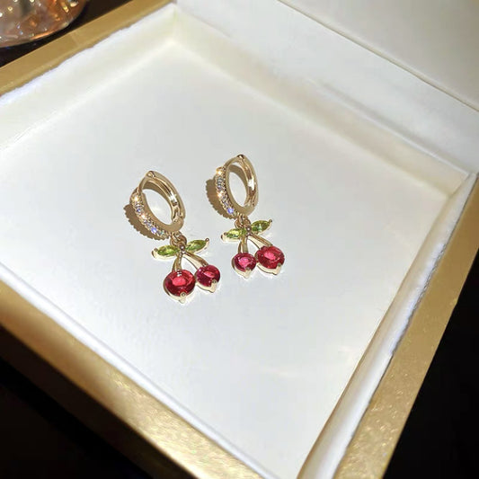 Roman Style Artistic British Style Cherry Alloy Earrings