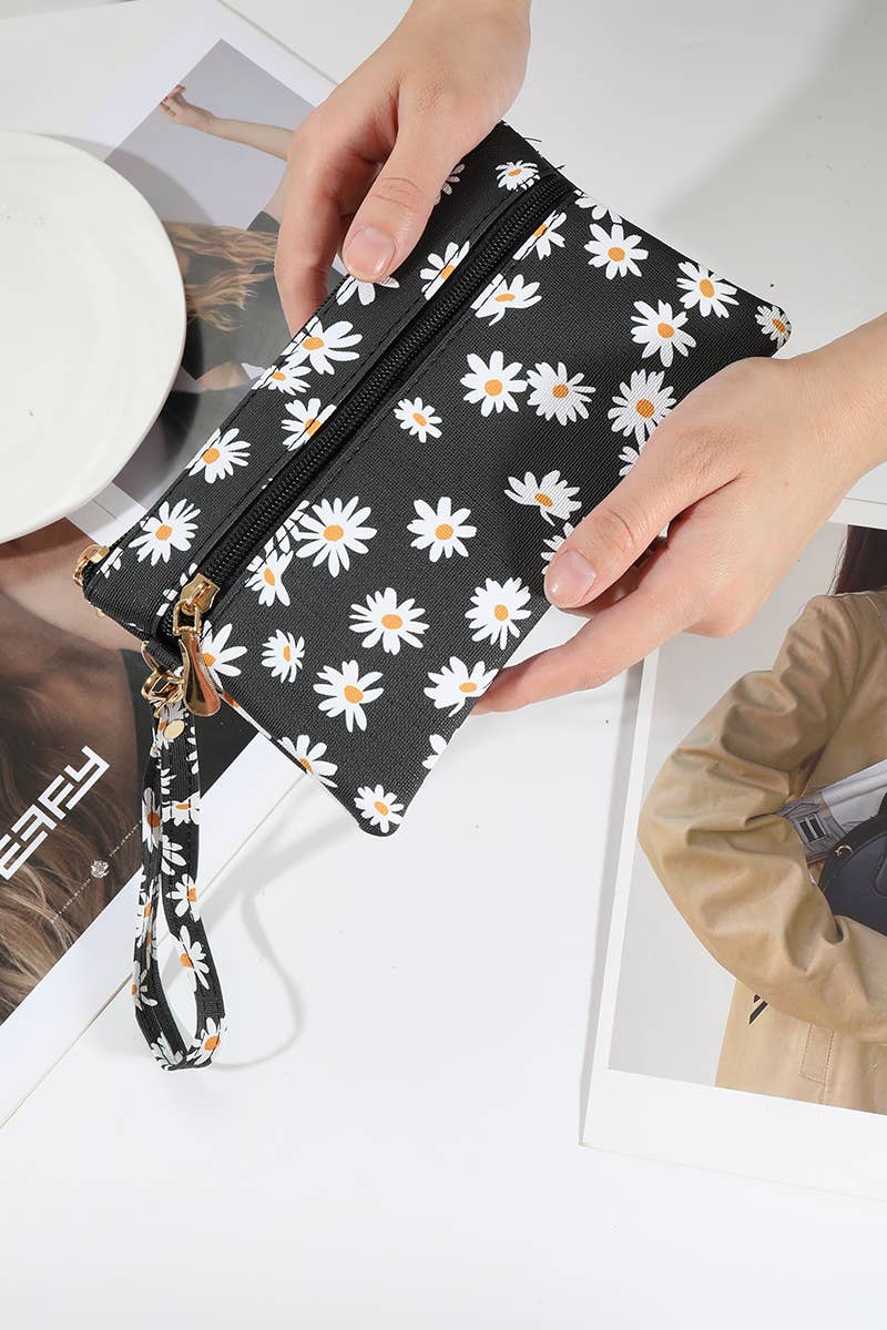 Daisy Printed Wristlet Wallet Bag