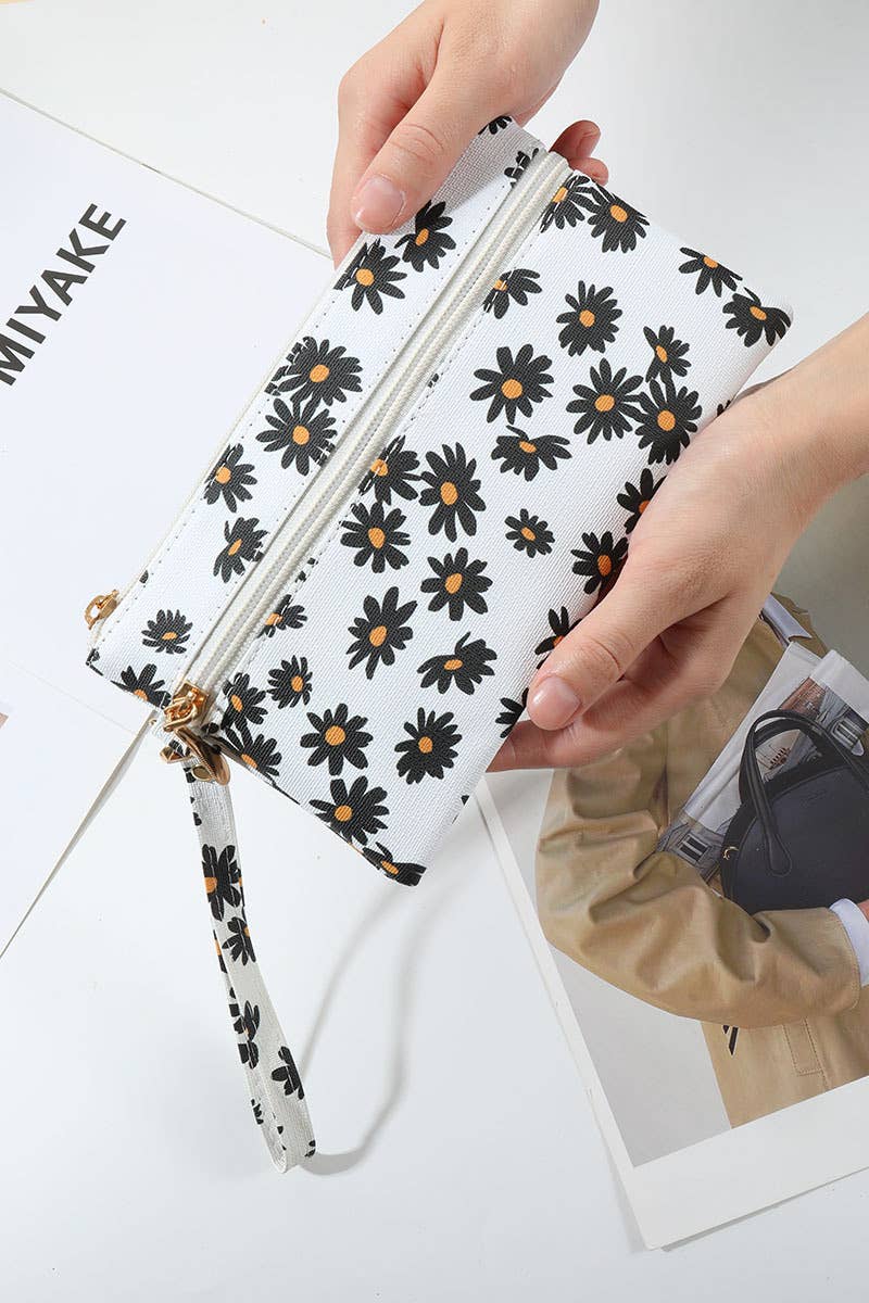 Daisy Printed Wristlet Wallet Bag