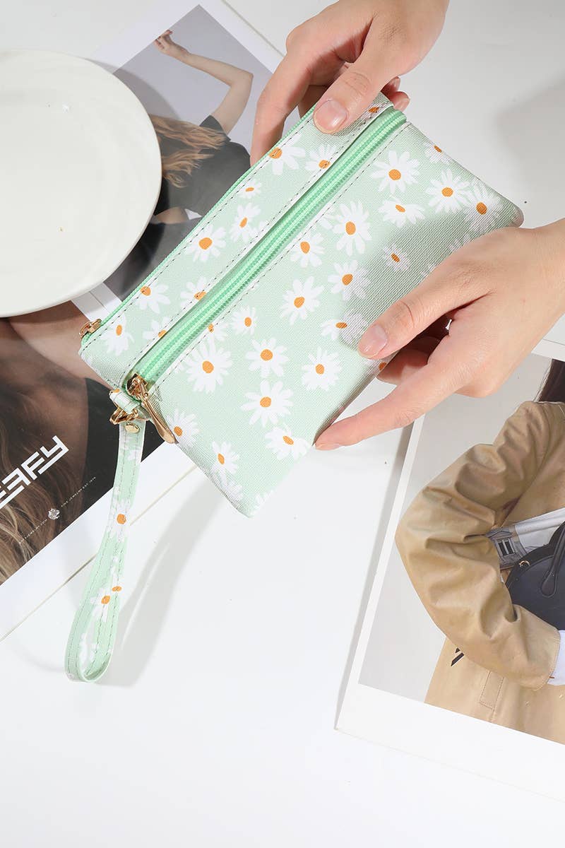 Daisy Printed Wristlet Wallet Bag