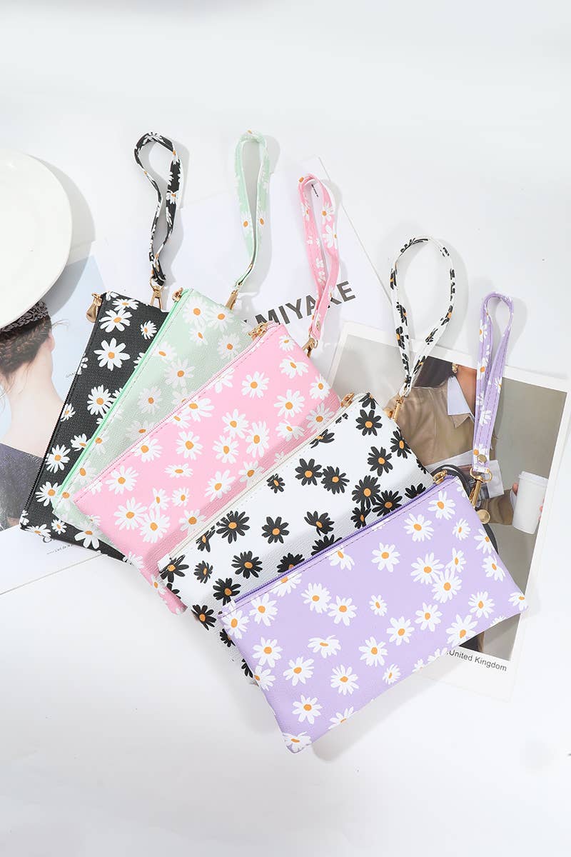 Daisy Printed Wristlet Wallet Bag