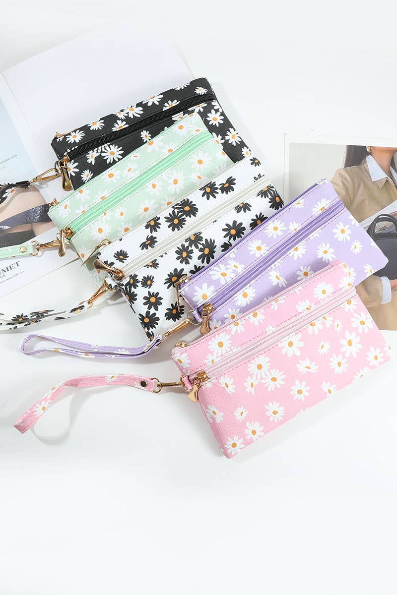 Daisy Printed Wristlet Wallet Bag