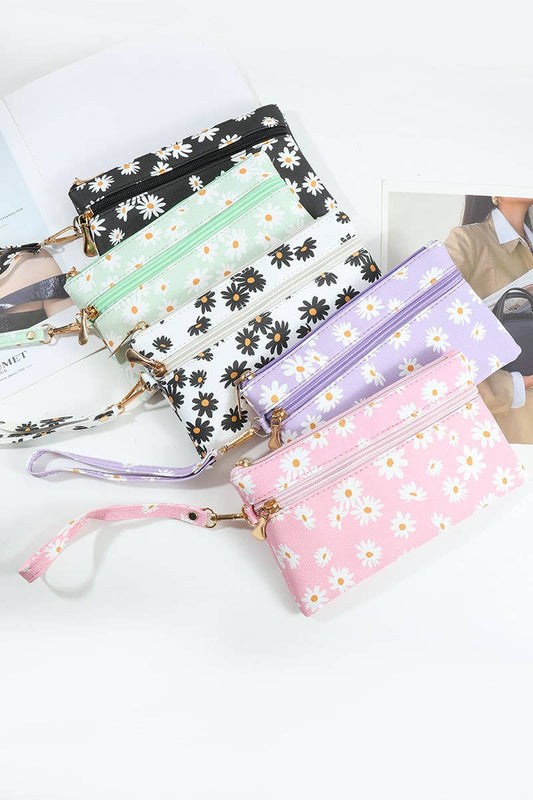 Daisy Printed Wristlet Wallet Bag