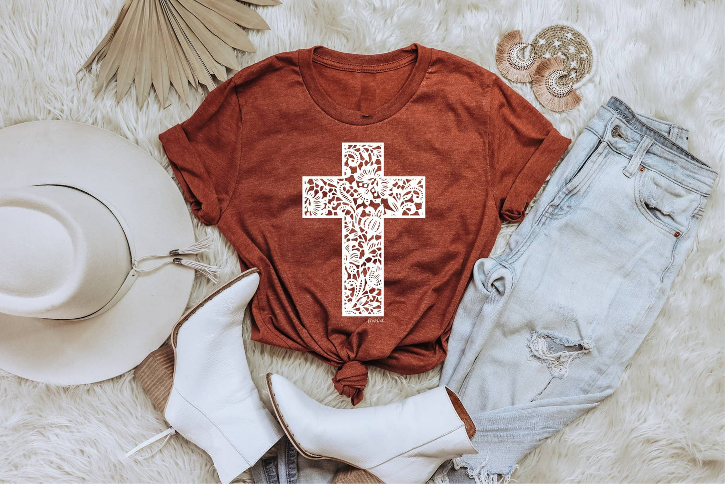 Rust Lace Cross Tultex Faith Graphic Tee Free Shipping