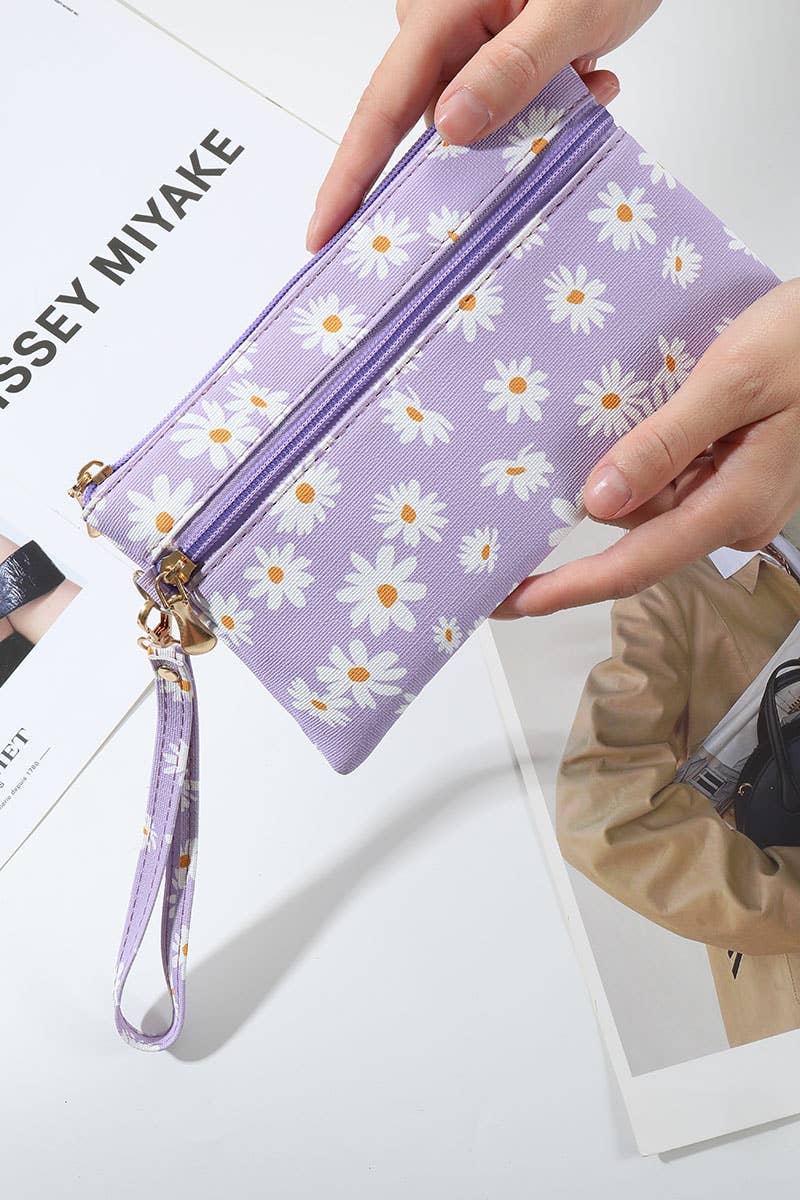 Daisy Printed Wristlet Wallet Bag