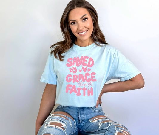 NEW Christian Saved By Grace Bella Women's Graphic Tee