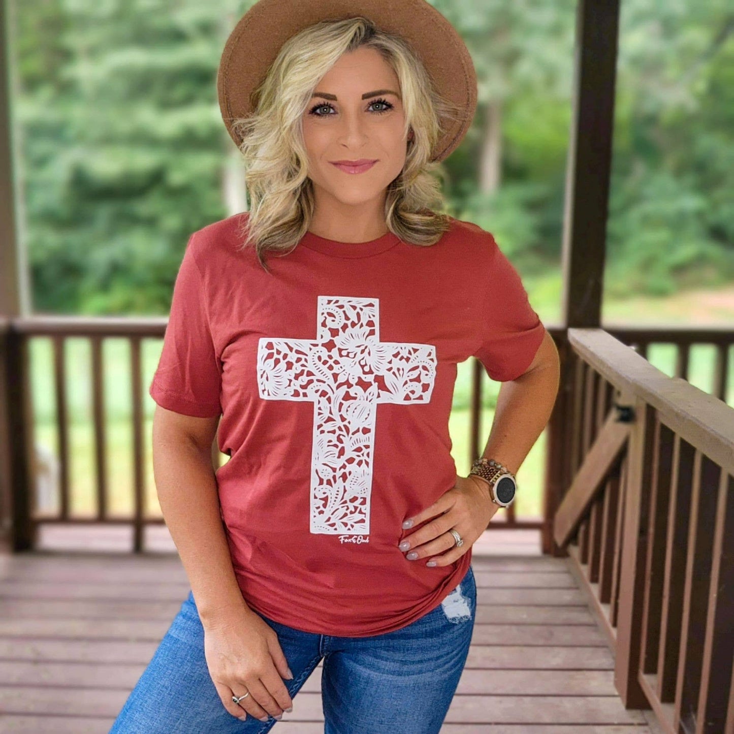 Rust Lace Cross Tultex Faith Graphic Tee Free Shipping