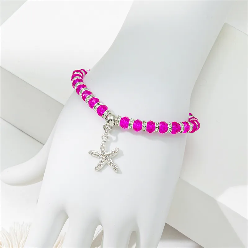 Cute lady sweet round starfish artificial crystal glass inlay rhinestones women bracelet