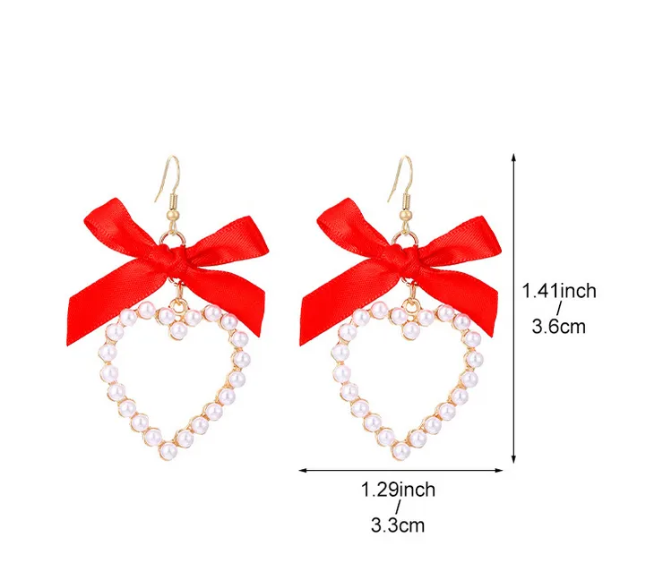 Elegant lady heart shape bow know drop earrings